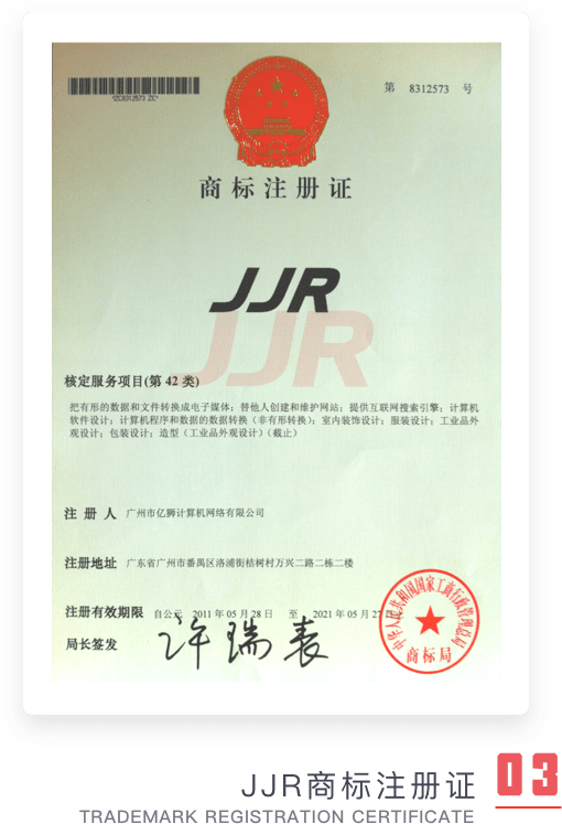 JJR商標(biāo)注冊(cè)證